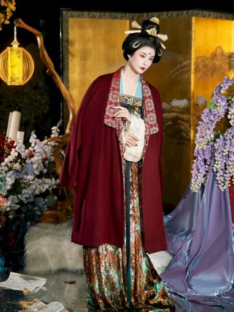 襦一坊 沉香醉 秋冬唐制披袄织锦直领背子烂花绒齐胸裙复原汉服女-淘宝网 主图 001.jpg