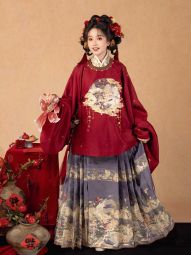 燕云织造【钱蛇贺岁】新年圆领补服对穿交马面毛球蛇明制汉服红女-淘宝网 主图 001.jpg