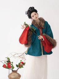 半生罗裳 笙歌 汉服女貉子毛仿昭君袄圆领短袄立领绣花琵琶袖-淘宝网 主图 002.jpg