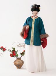 半生罗裳 笙歌 汉服女貉子毛仿昭君袄圆领短袄立领绣花琵琶袖-淘宝网 主图 005.jpg