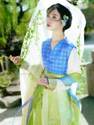 【4.19上】琴挑唐制【朝烟】武周女官服织金吴女背子陌腹间色裙-淘宝网 主图 004.jpg