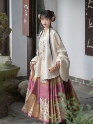 （售完不补）梅子色马面裙梯形褶明制原创汉服4.5米摆织金纱暗纹-淘宝网 主图 002.jpg